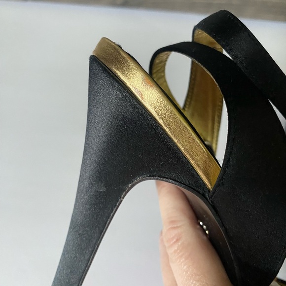 Black Betsey Johnson "Cristie" rhinestone heel sandals with w/strap, sz 10 - Picture 10 of 10